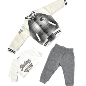 Tuta Tre Pezzi Invernale Felpa College Maglia in Cotone Caldo e Pantalone Da Neonato