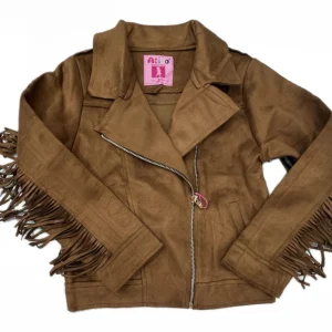 Giubbino Biker in Camoscio con Frange Invernale Da Bambina