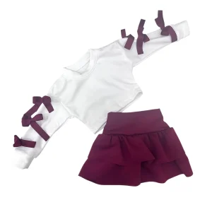 Completo Felpa con Fiocchi e Gonna con Balze Da Neonata Invernale