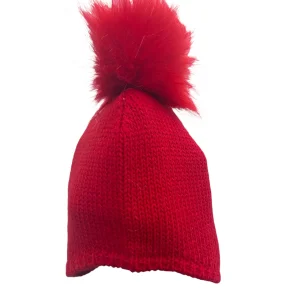 Cappellino Rosso Peruviano in lana Mordida con Pom Pon in Pelliccia Da Neonati