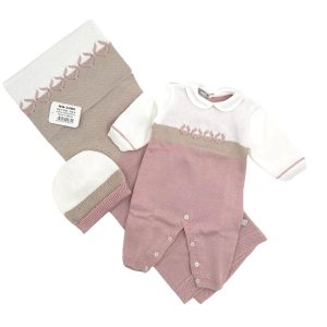 Nazareno Gabrielli Set in Filo Tre Pezzi Nascita Tutina Cappellino Scialle