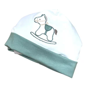 Tenerotti Cappellino in Cotone Nascita Con Ricamo Cavallo a Dondolo Verde Salvia