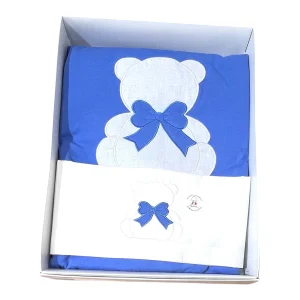 Tenerotti Coordinato Passeggino Lenzuola e Copertina in Cotone Nascita Con Ricamo Orsetto con Fiocco