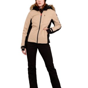ICEPEAK – COMPLETO SCI DONNA Eleele con pelliccia nero e beige, pantalone nero