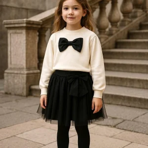 Melany Rose Completo Maglia Lana Fiocco e Gonna Tulle