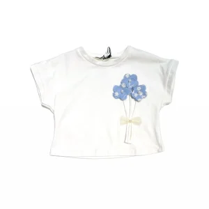 T-Shirt Piccola Lù con Dettagli Fiori in Tessuto