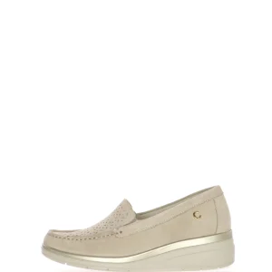 Mocassino beige e blu in camoscio traforato Cinzia Soft