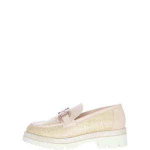 Mocassino beige in pelle e raffia Soffice Sogno