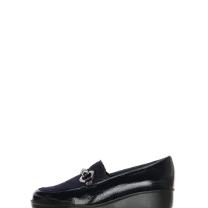 Mocassino blu  in naplack e camoscio con catena luminosa Soffice Sogno