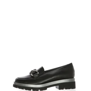 Mocassino casual in pelle nera  con catena Soffice Sogno