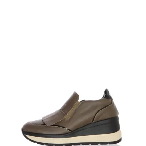 Mocassino in pelle con frangia zeppa alta Melluso