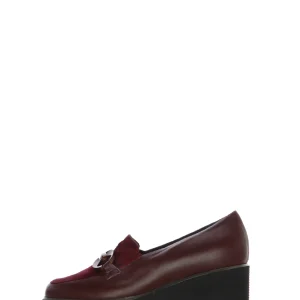 Mocassino in pelle e camoscio bordeaux  zeppa media Soffice Sogno