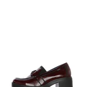 Mocassino in pelle lucida bordeaux e nero con plantare estraibile Fluchos