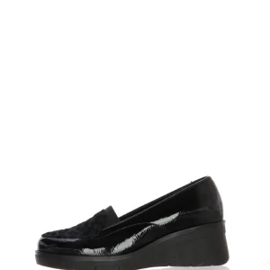 Mocassino in pelle lucida con zeppa media Cinzia Soft