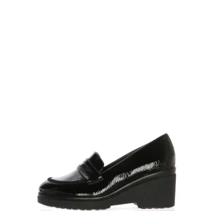 Mocassino zeppa alta in vernice nera Cinzia Soft