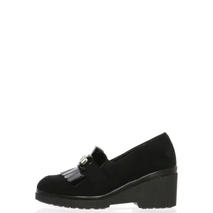 Mocassino zeppa alta nero beige e blu Cinzia Soft