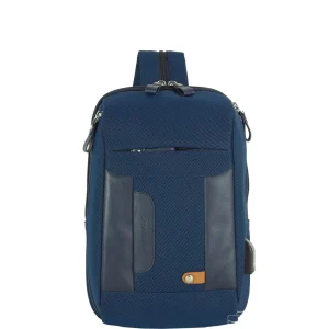 Monospalla uomo zaino piccolo Jet tessuto e pelle Acciao