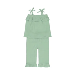 Dirkje Completo Neonata e Bambina  in misto Lino Top con Fiocchi+ Pantalone