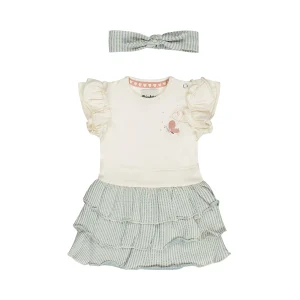 Dirkje Abito Neonata Con Balze e Fascia con Fiocco