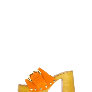 Sandalo scalzato in camoscio con tacco Pregunta