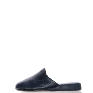 Pantofola scendi letto in pelle blu Cinzia Soft