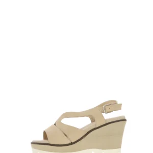 Sandalo beige pianta larga con zeppa micro Ice