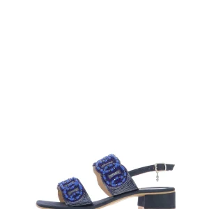 Sandalo blu due fasce tacco medio Gardini