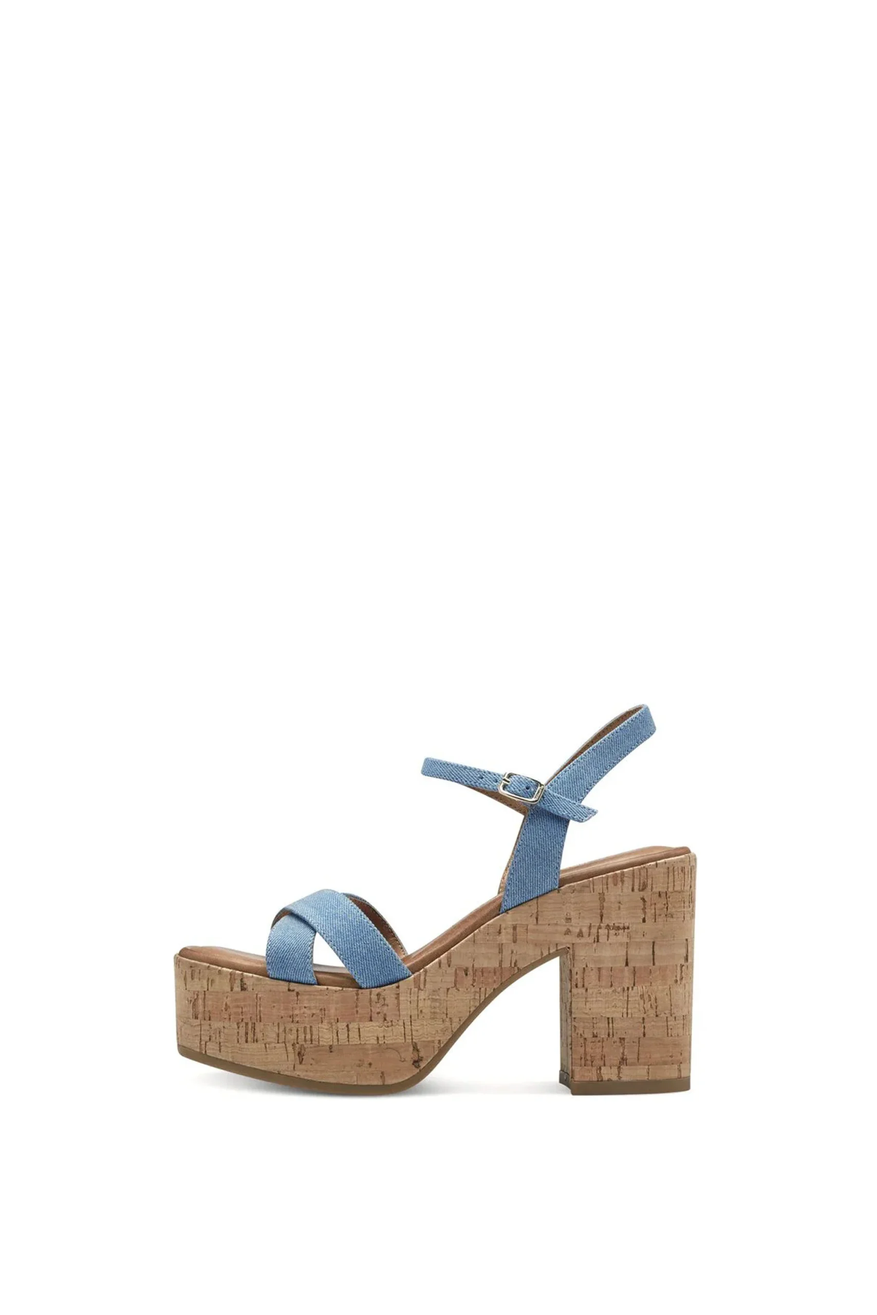 Sandalo con tacco largo in tessuto jeans Tamaris