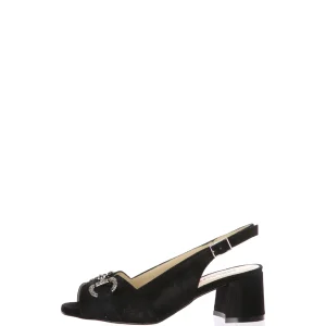 Sandalo elegante in camoscio nero con tacco basso Numeri piccoli e grandi Donna  Melluso