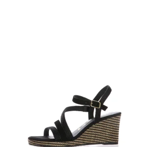 Sandalo fascette nera con zeppa alta Tamaris