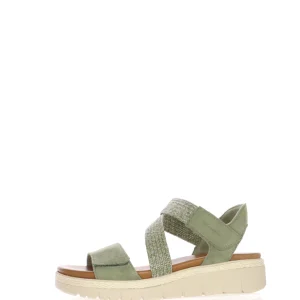 Sandalo in camoscio e tessuto elastico  verde plantare estraibile