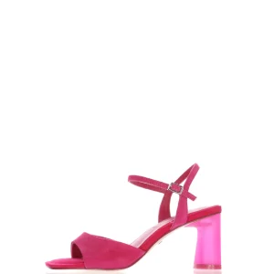 Sandalo in camoscio fuxia e blu con tacco Tamaris