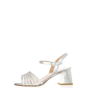 Sandalo in pelle argento con fasce strassate Soffice Sogno