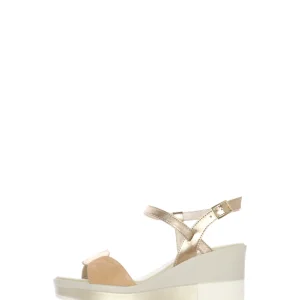 Sandalo in pelle e camoscio beige  con zeppa  Soffce Sogno