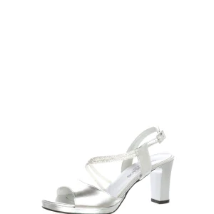 Sandalo in pelle laminata argento con tubo di strass Soffice Sogno