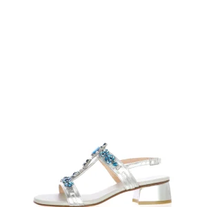 Sandalo in pelle laminato platino e argento con dettagli gioiello Soffice Sogno