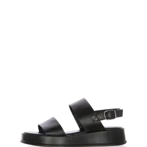 Sandalo in pelle nera due fasce zeppa bassa Tamaris