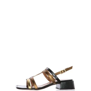 Sandalo in pelle nera e bronzo con tacco basso Cinzia Soft