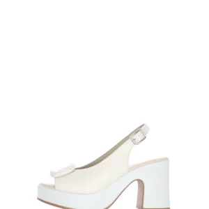 Sandalo in pelle nero e beige  con tacco largo Dorking by Fluchos