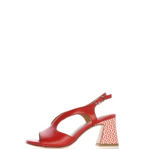 Sandalo in pelle nero rosso e cuoio con tacco Tamaris