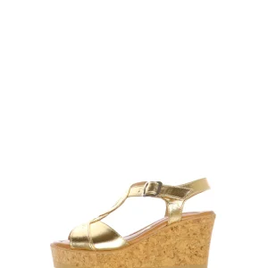 Sandalo in pelle oro con zeppa in sughero numeri piccoli e grandi Ice