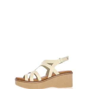 Sandalo in pelle sportivo beige e oro con zeppa media Dorking