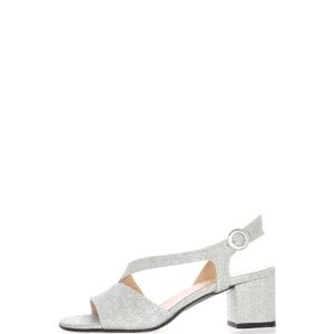 Sandalo in tessuto glitter argento e platino Soffice Sogno