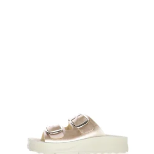 Sandalo scalzato con fibbie e suola spessa nera e platino