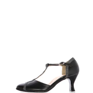 Scarpe da ballo in pelle nero con cinturino a T Esmeralda