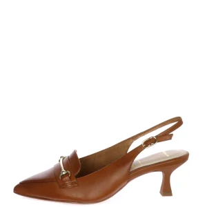 Slingback in pelle nera e cuoio Tamaris