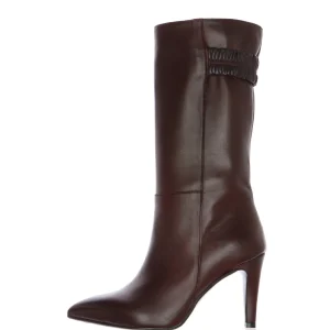 Stivale in vera pelle nero e bordeaux con tacco 8 cm sottile Gianni Crasto