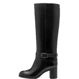 Stivale nero in pelle con tacco Tamaris