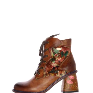Stivaletto Donna Laura Vita Pelle Cuoio e Stampa Floreale  Laccetti e Tacco Dipinto Laura Vita