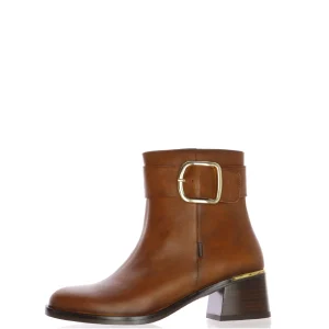 Stivaletto in pelle marrone e nero con tacco Fluchos